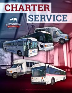 charter service flyer with several gettysburg buses